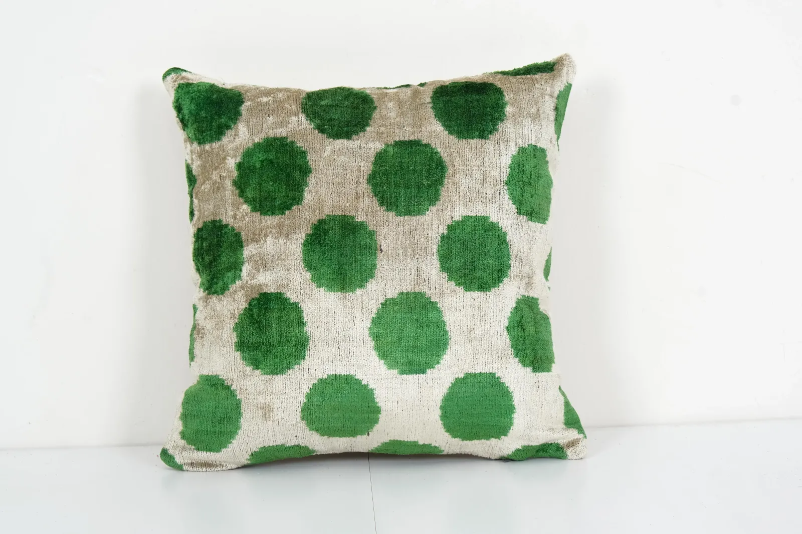 Square Green Ikat Velvet Pillow Cover 14" X 14" photo buy
