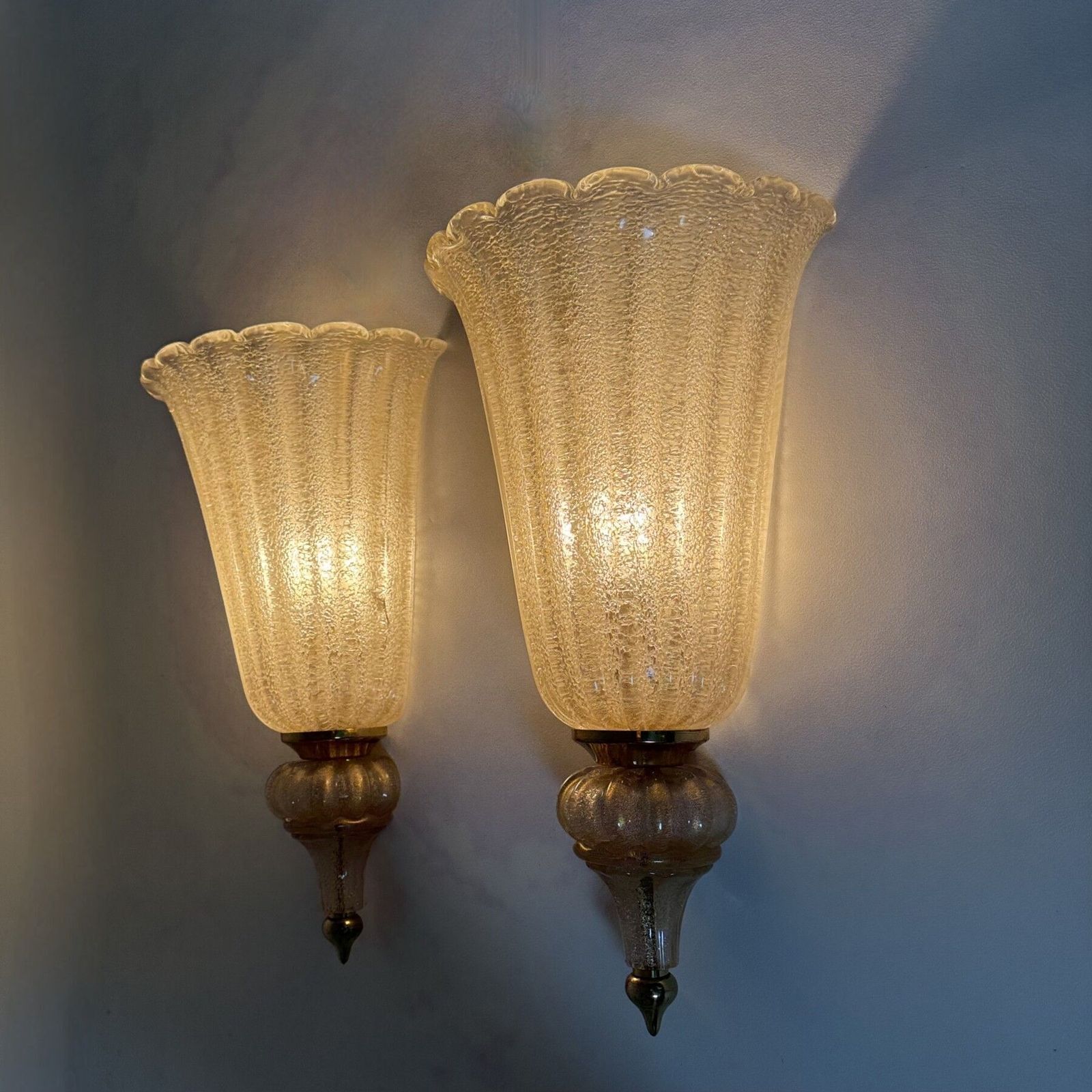 Pair Of Xl Barovier & Toso Wall Lamps Sconce Murano Glass , 1970s photo vintage