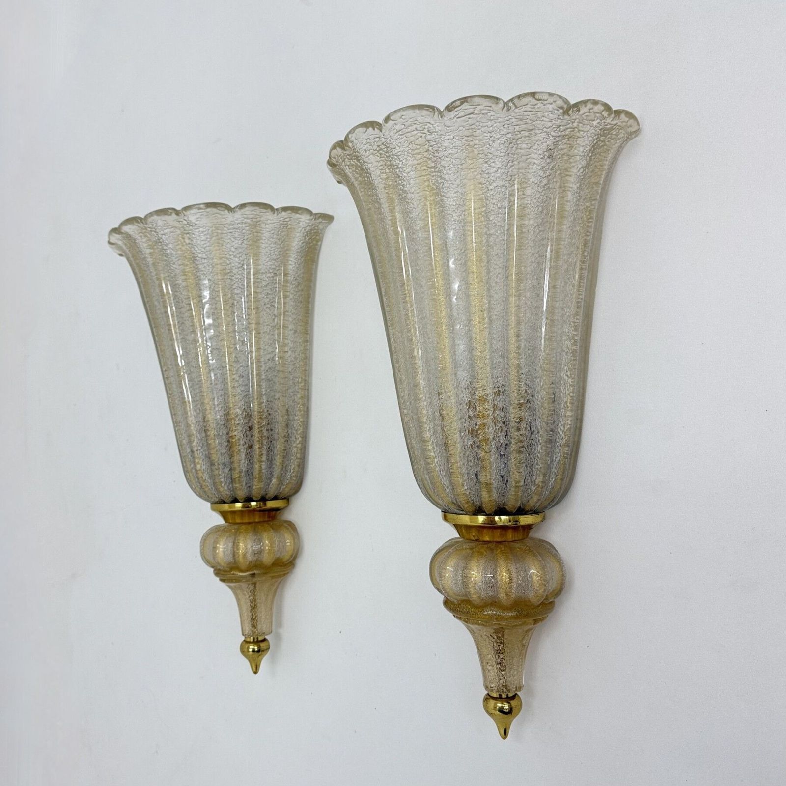 photo vintage Pair Of Xl Barovier & Toso Wall Lamps Sconce Murano Glass , 1970s