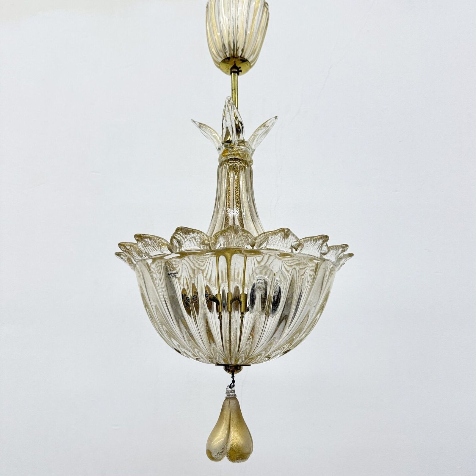 Barovier & Toso Murano Glass With Gold Hanging Lamp , 1970s photo furniture