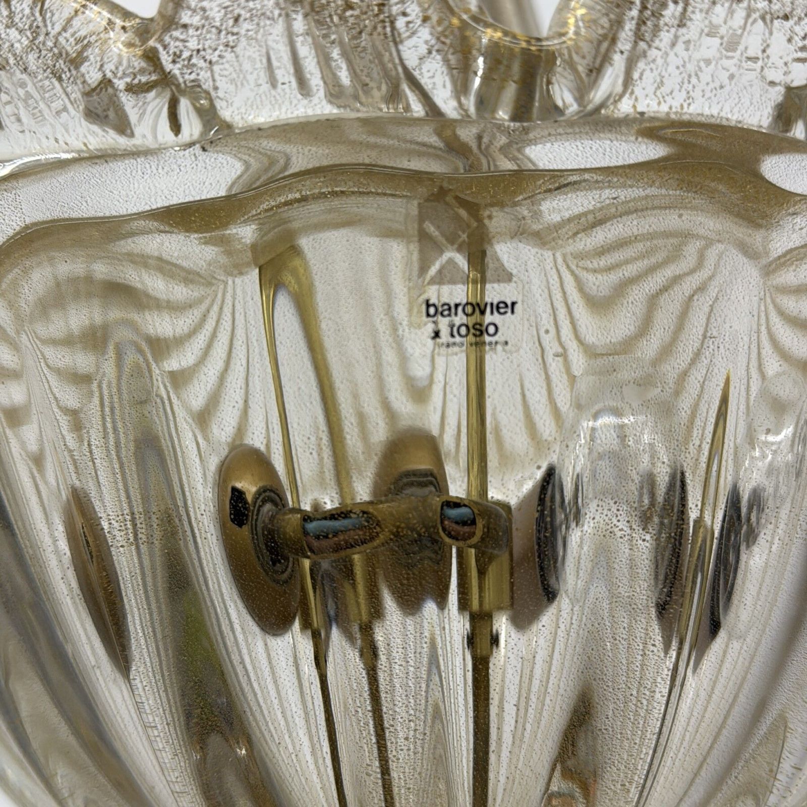 Barovier & Toso Murano Glass With Gold Hanging Lamp , 1970s photo for sale