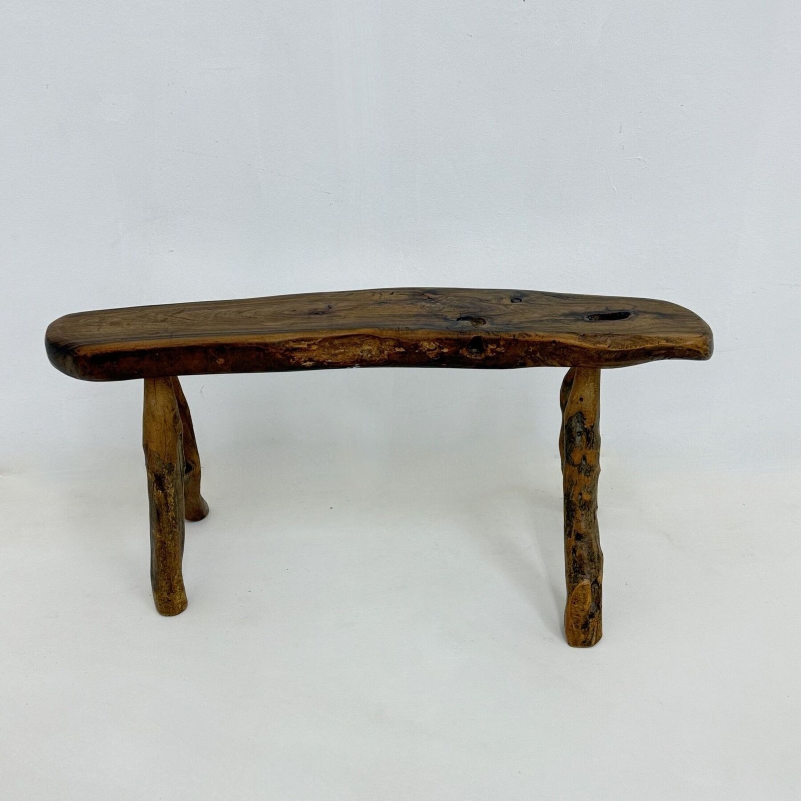 photo vintage Brutalist Solid Wooden Side Table , 1970s