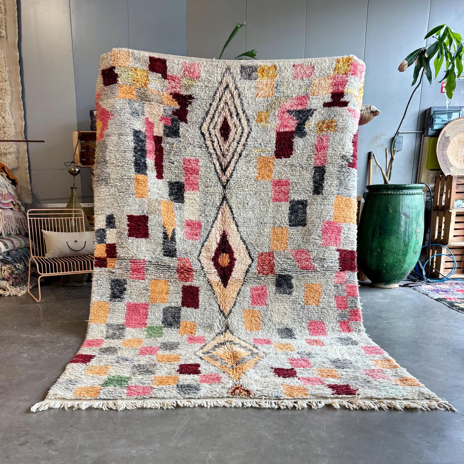 Handmade Moroccan Boujad Wool Rug 190x300 Cm – Colorful Abstract Design – 100% Wool – Unique Berber Carpet