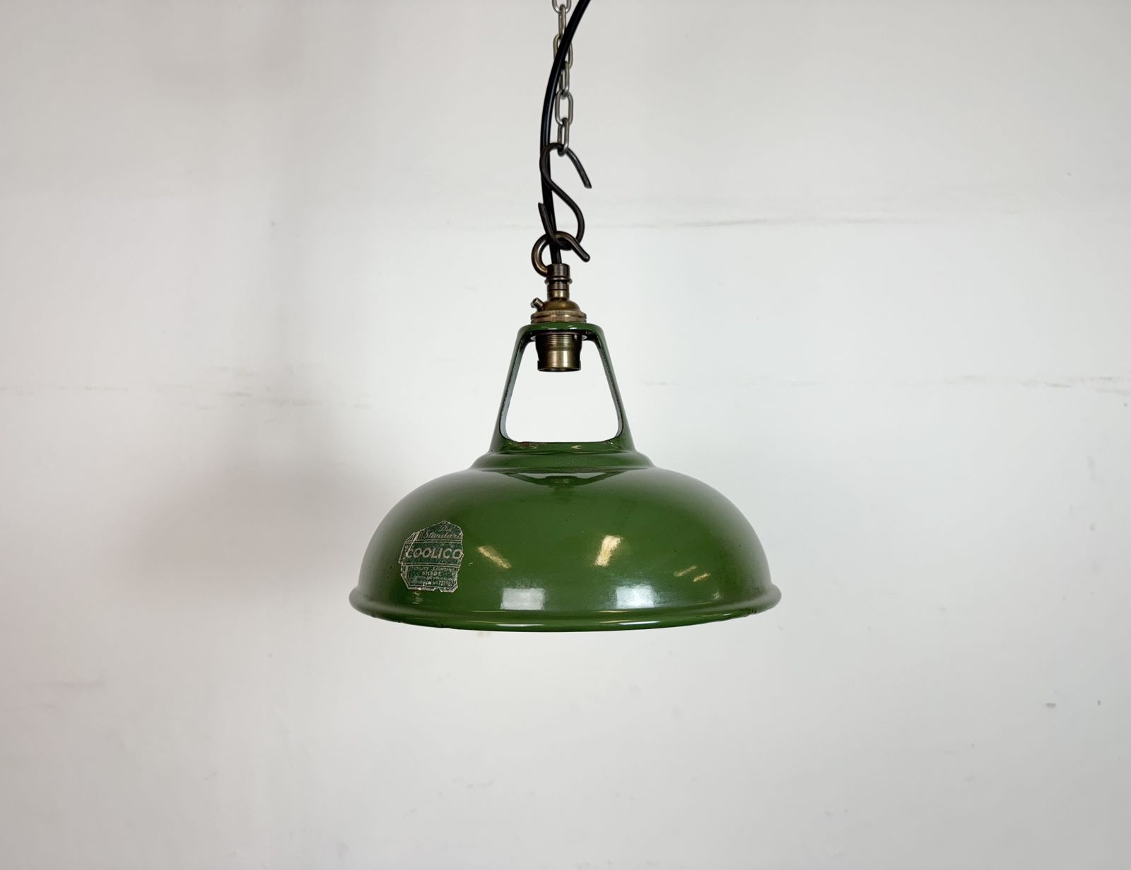 photo buy Industrial Green Enamel Factory Pendant Lamp From Coolicon, 1950s
