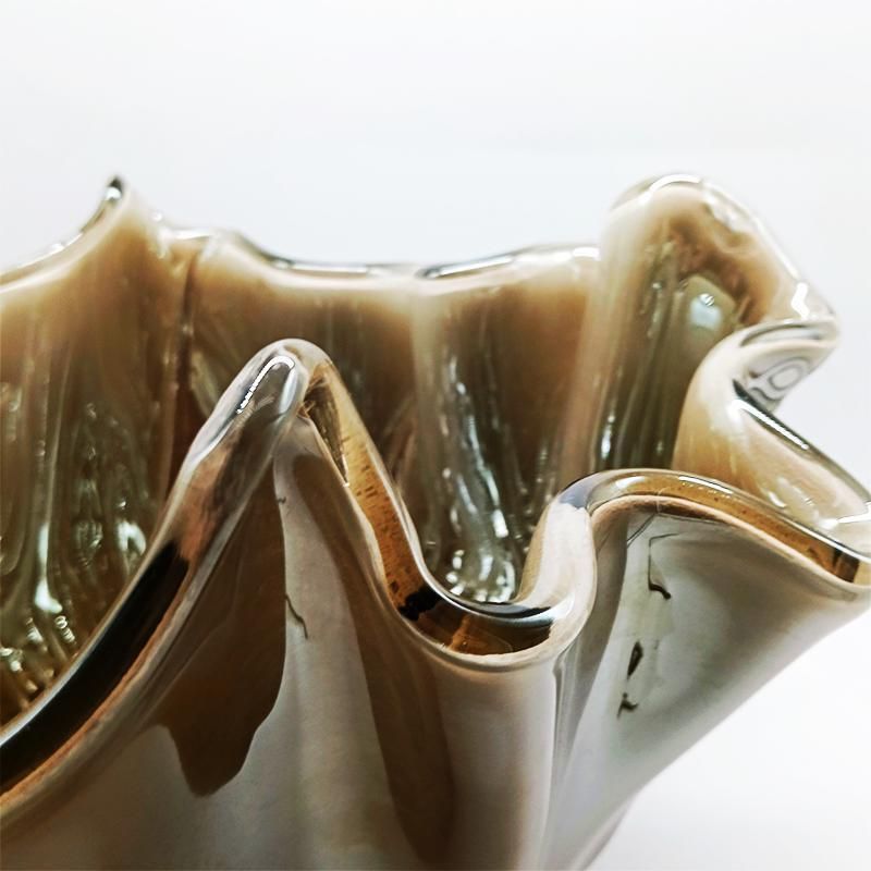 Big Glossy Light Bronze Jacketed Handkerchief Vase In Hand Worked Murano Glass. Made In Italy. photo buy