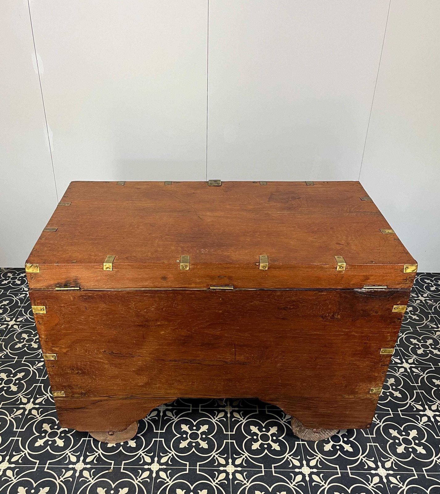 Antique Circa 1900 Anglo   Indian Marriage Dowry Campaign Chest On Wheels photo buy