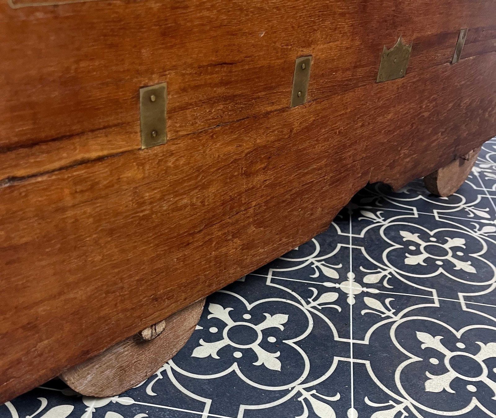 photo for sale Antique Circa 1900 Anglo   Indian Marriage Dowry Campaign Chest On Wheels