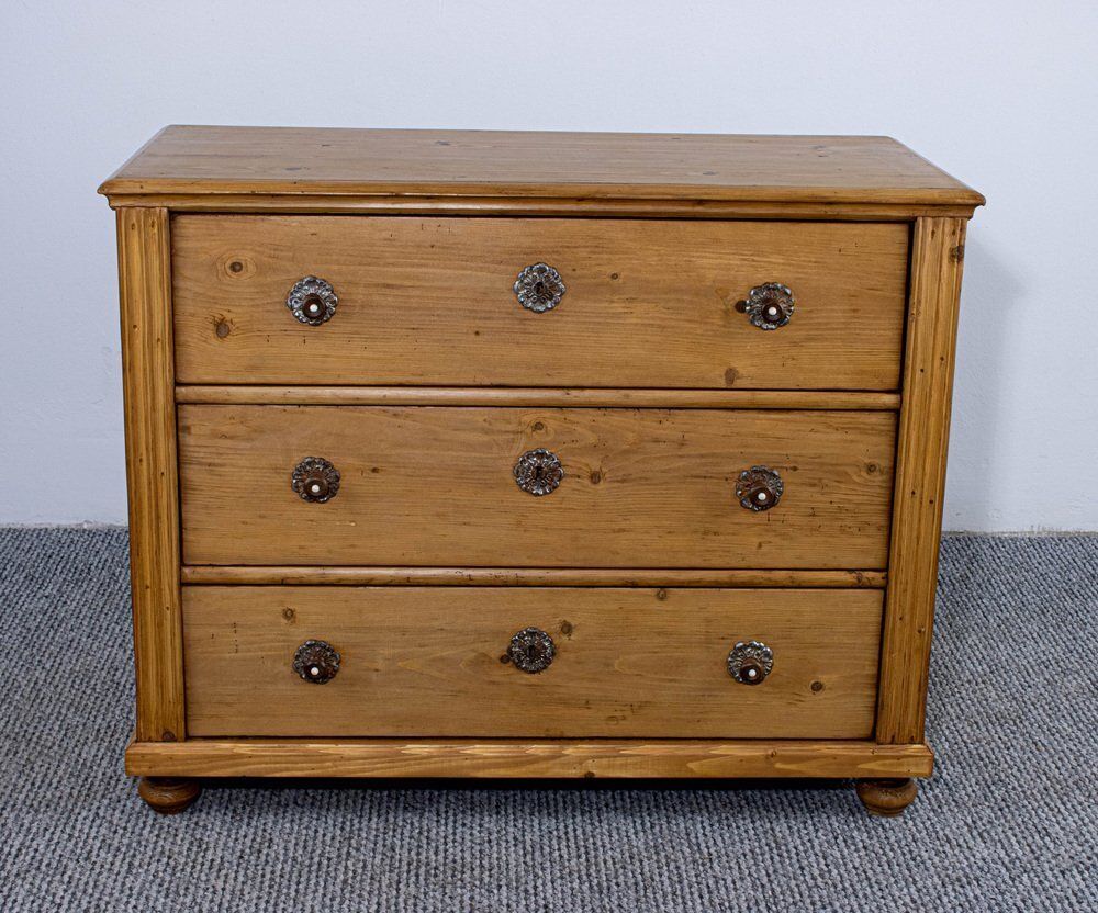 Pine Chest Of Three Drawers With Waxed Finish, 1899 photo for sale