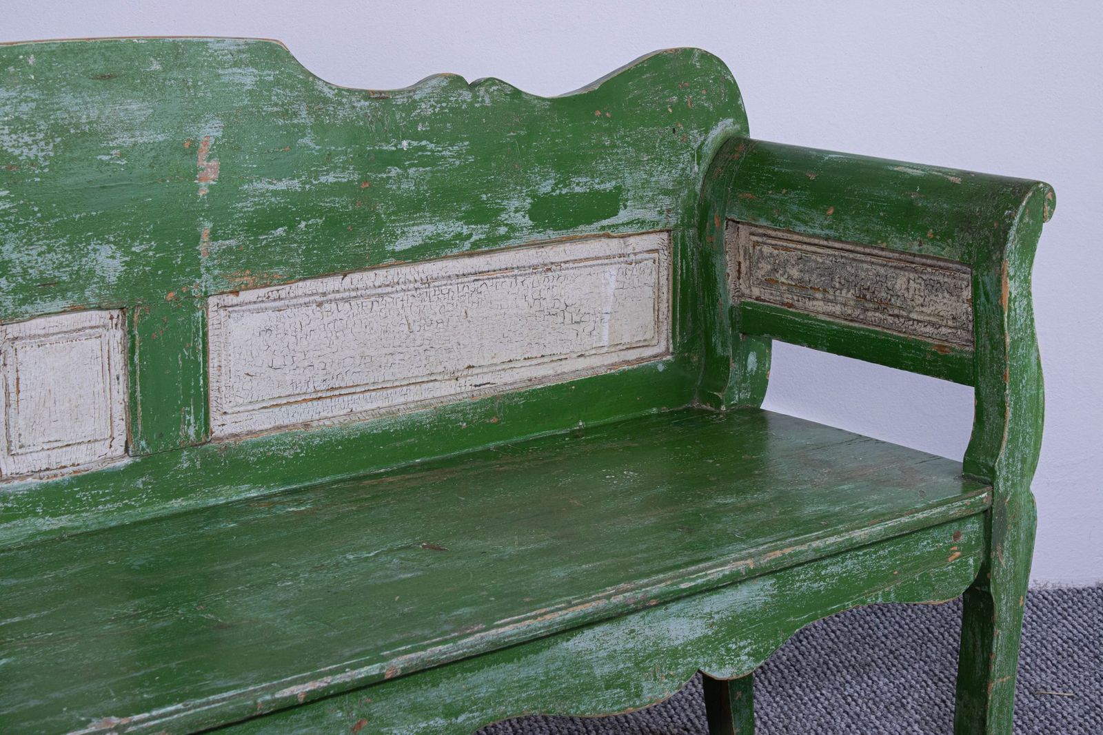 Antique Green And White Painted Pine Bench, Late 19th Century photo 631.0