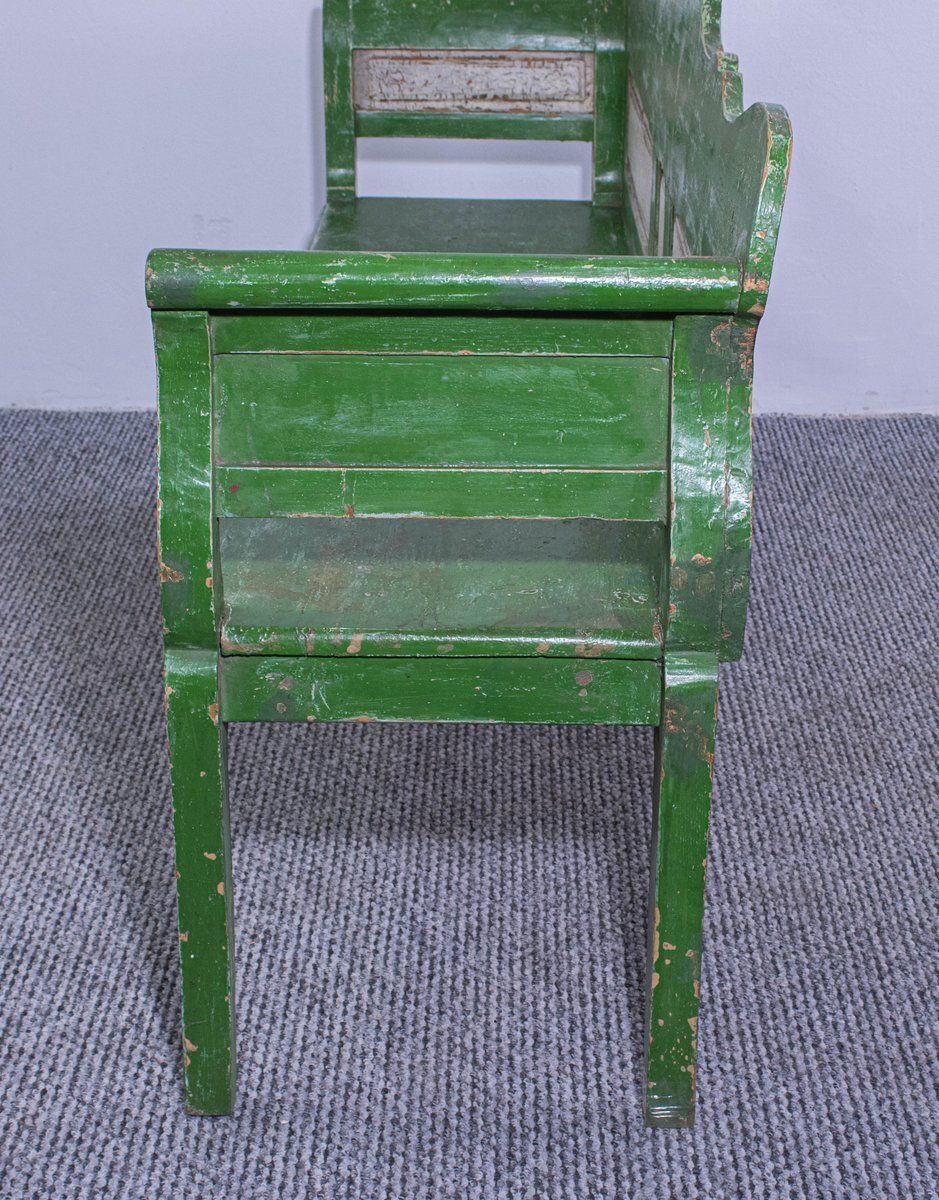 Antique Green And White Painted Pine Bench, Late 19th Century photo buy