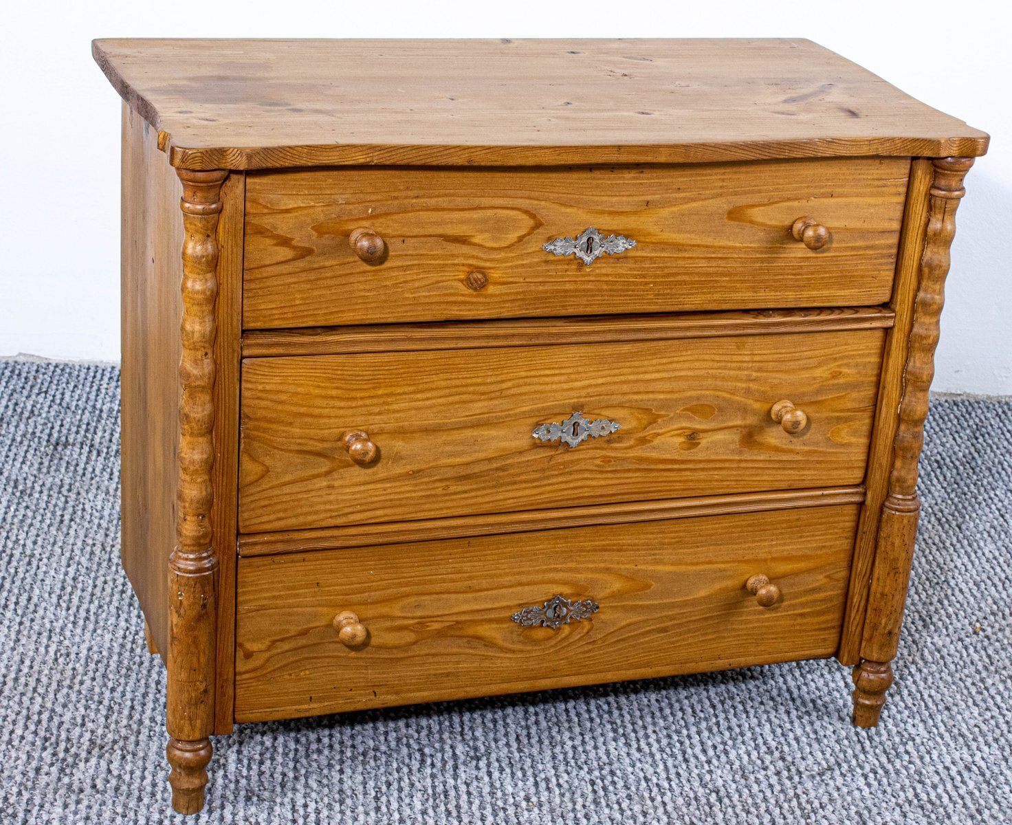 Antique Waxed Stripped Pine Chest Of 3 Drawers, Late 19th Century photo for sale