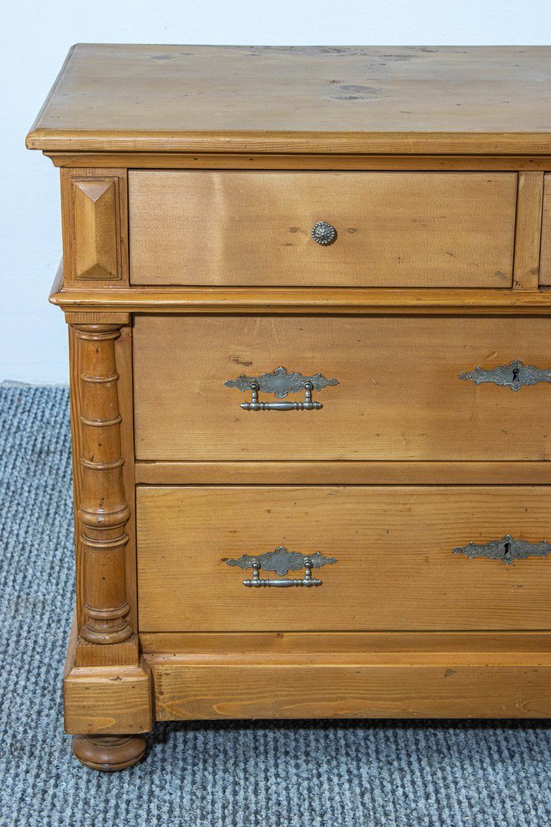 Antique Waxed Stripped Pine Chest Of 4 Drawers, Late 19th Century photo vinterior