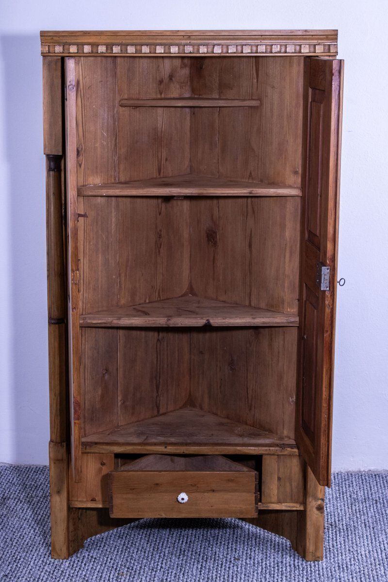 Late 19th Century Pine Corner Cabinet With Drawer, 1899 photo for sale