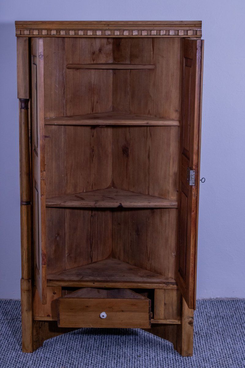 Late 19th Century Pine Corner Cabinet With Drawer, 1899 photo 668.0