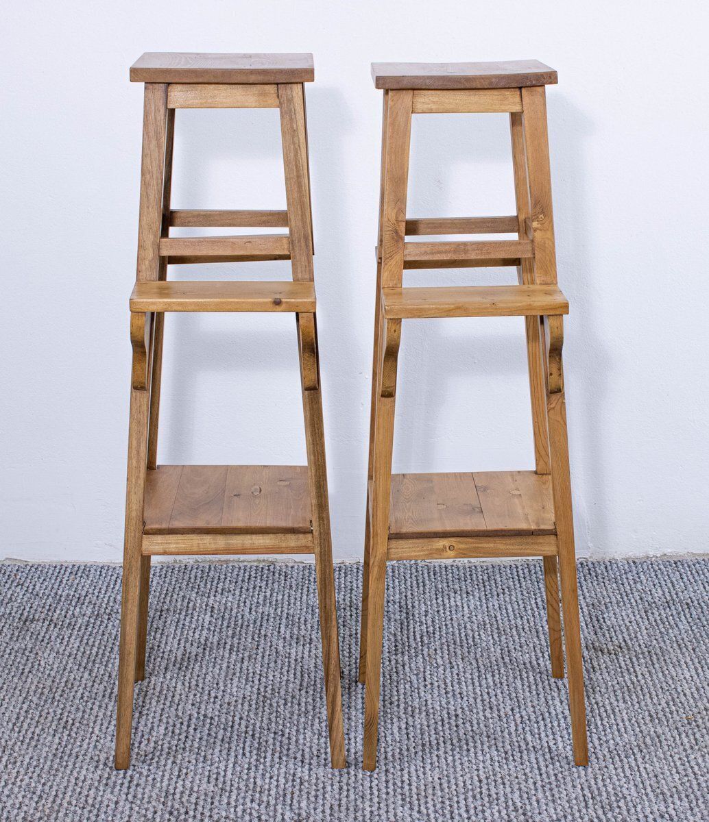 Antique Stripped & Waxed Pine Plant Stands, Late 19th Century, Set Of 2 photo for sale