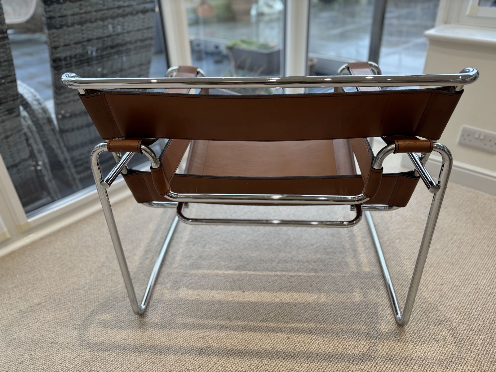 Wassily Chair By Marcel Breuer/Vintage Armchair/Chrome Frame With Brown Leather photo buy