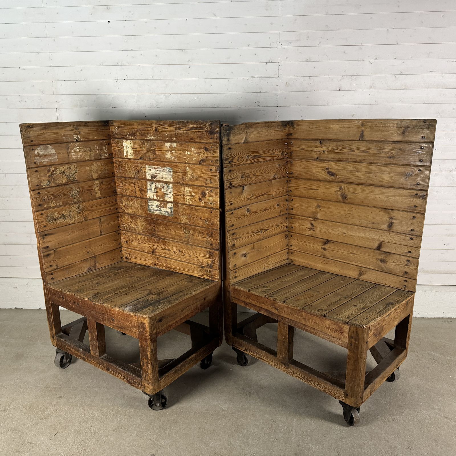 Pair Of Antique Industrial Pine Factory Trolleys photo furniture