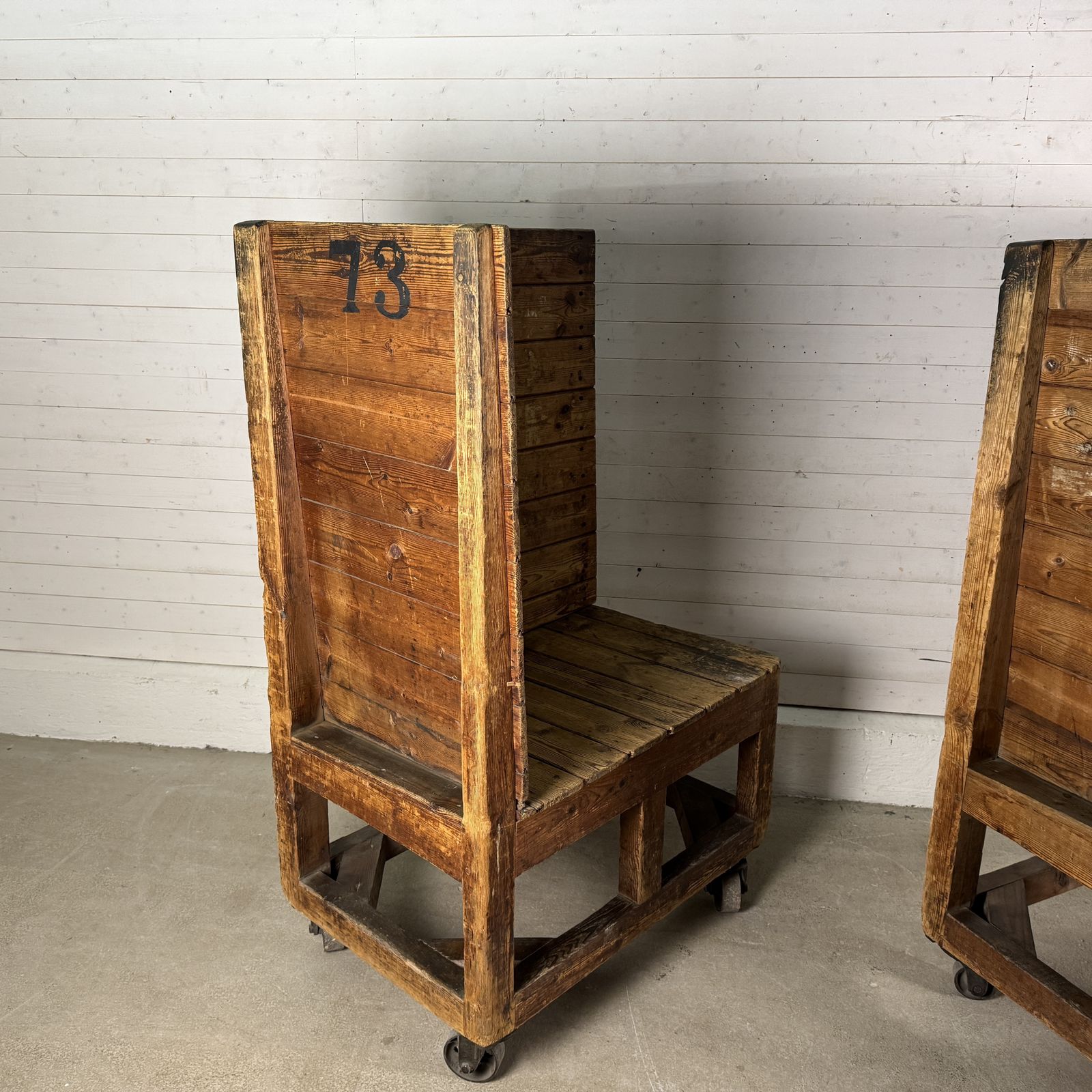 Pair Of Antique Industrial Pine Factory Trolleys photo buy