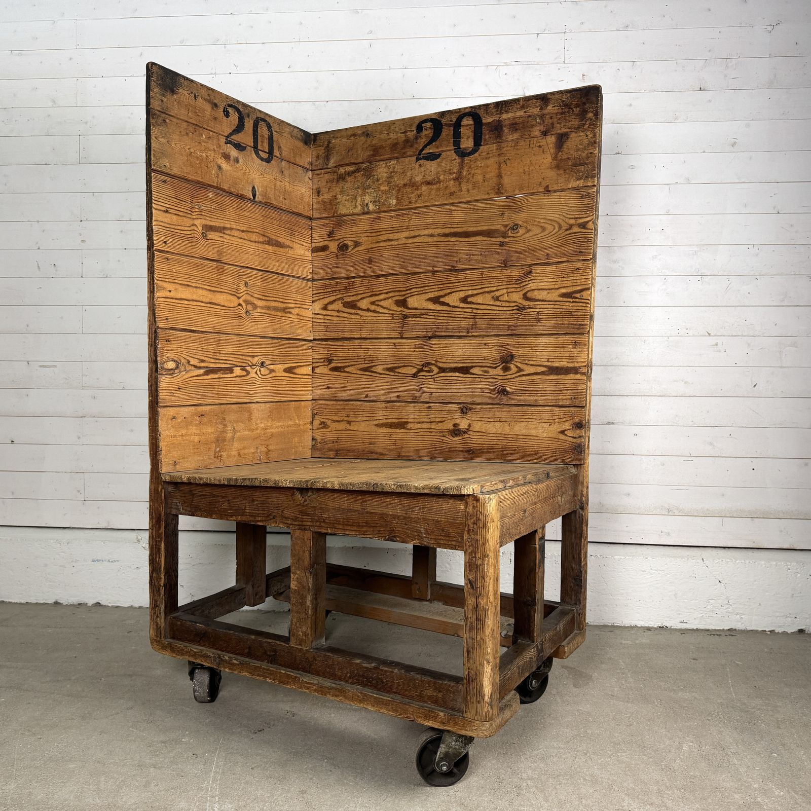 Antique Industrial Pine Factory Trolley