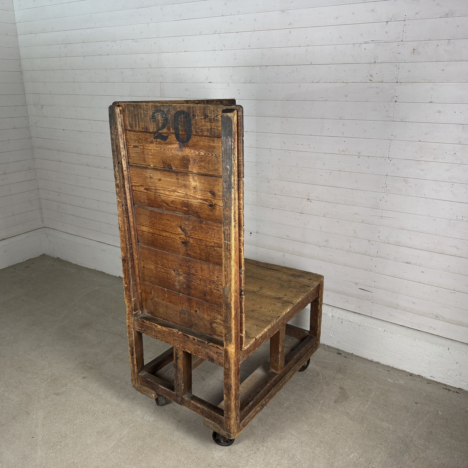 Antique Industrial Pine Factory Trolley photo Furniture