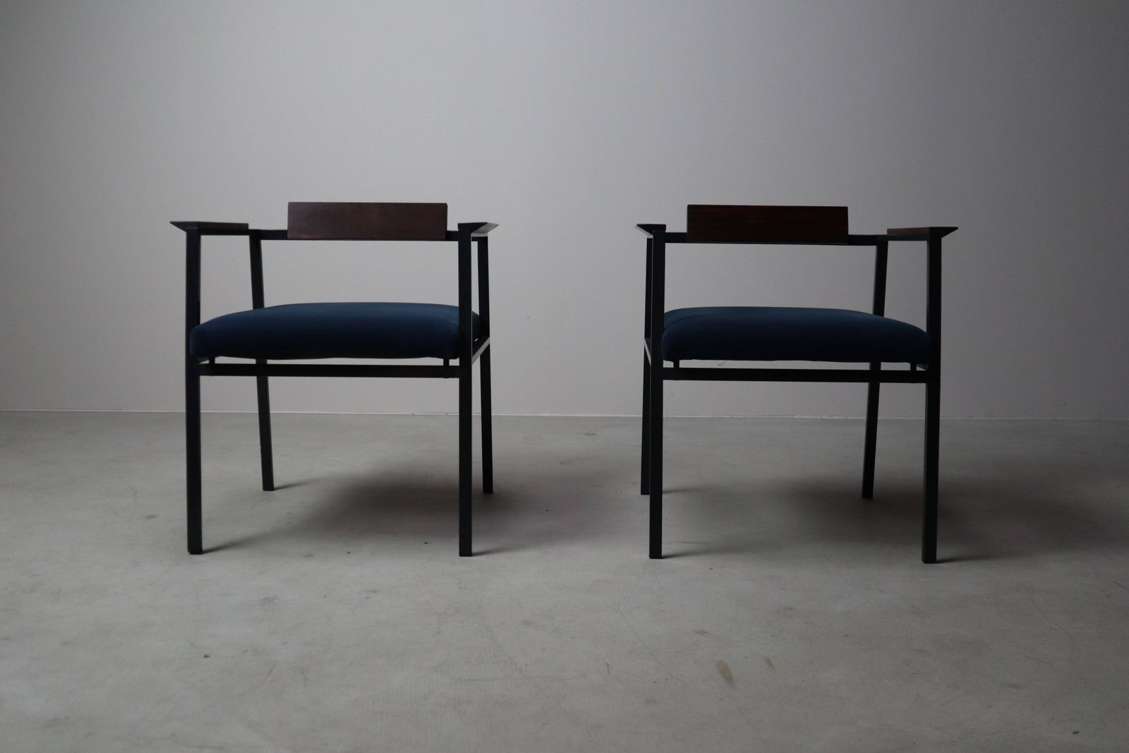 Pair Of Postmodern Armchairs In Steel And Mahogany, 1970s photo furniture