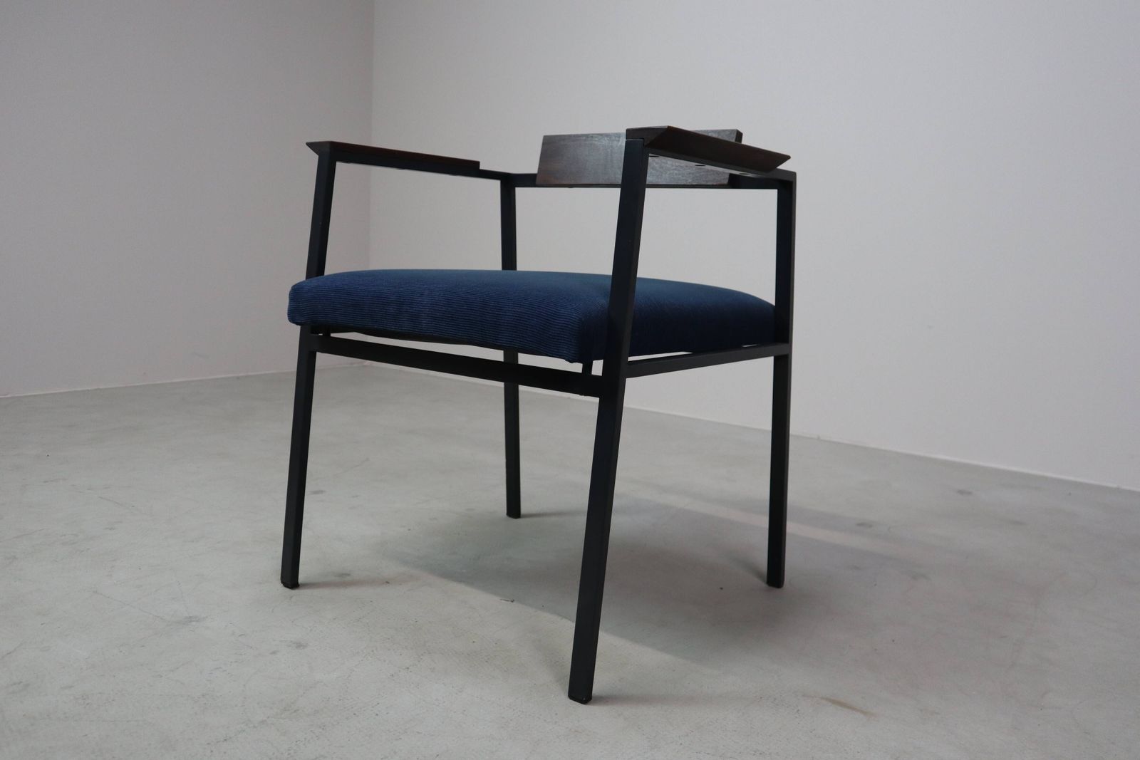 Pair Of Postmodern Armchairs In Steel And Mahogany, 1970s photo for sale