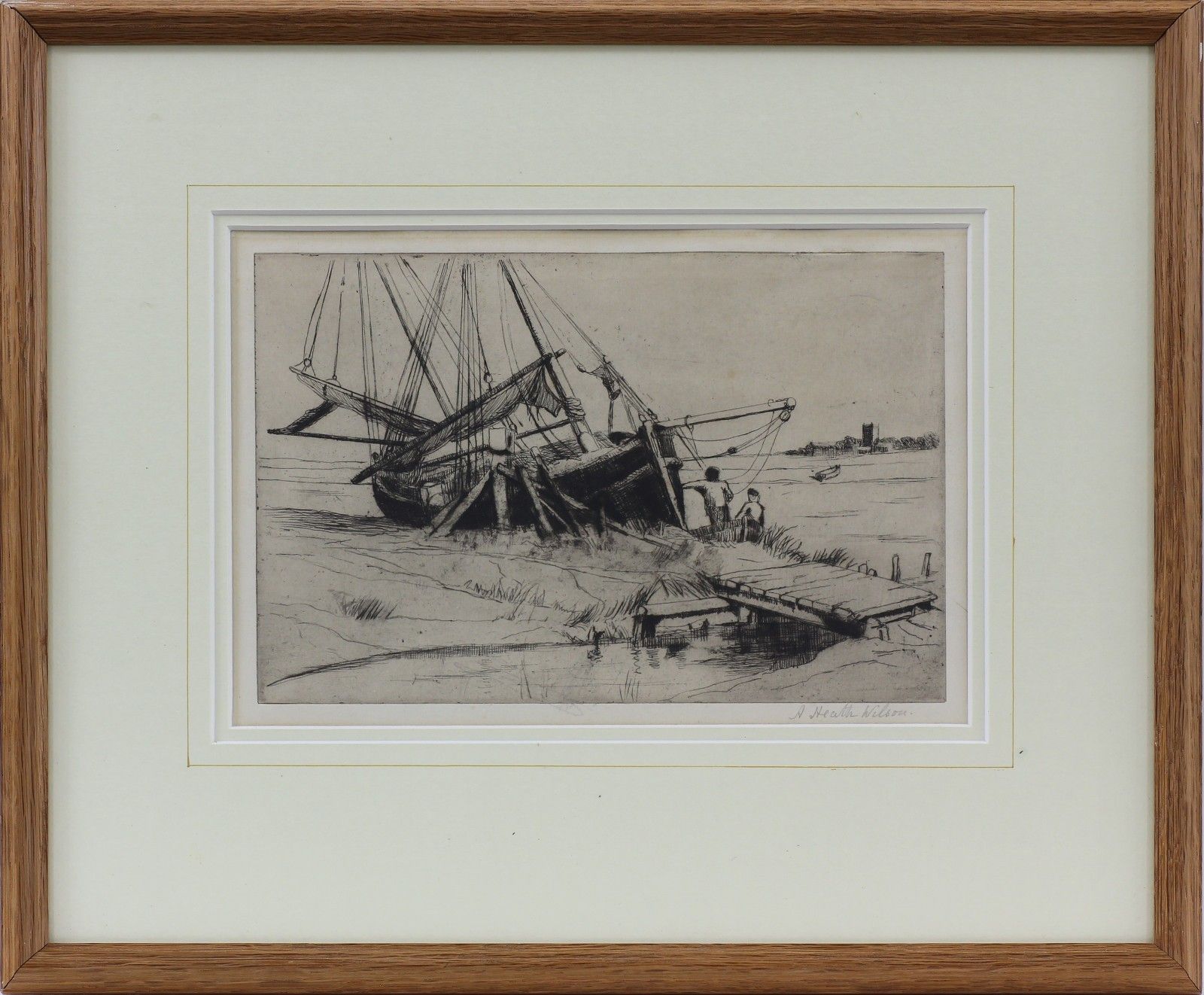 Etching By Annie Heath Wilson. Suffolk Coast Scene Titled "Tanning Walberswick". photo Art