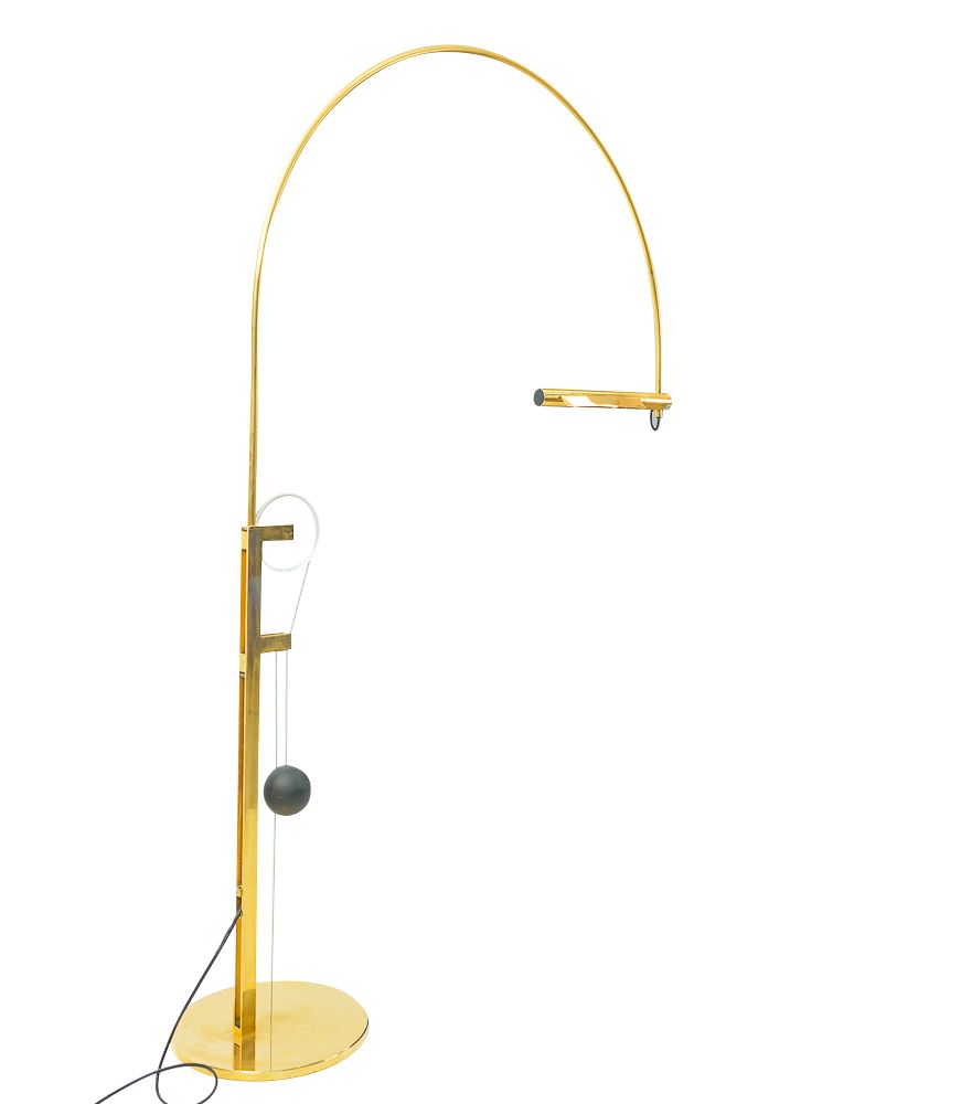 Brass Halo Mobile Floor Lamp, Baltensweiler, 1980s photo Lighting