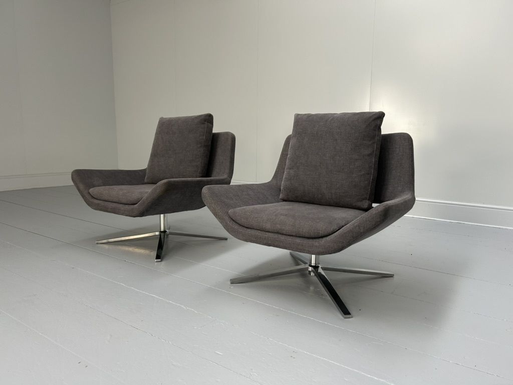 Pair Of B&B Italia “Metropolitan Me84” Armchairs – In Mid Grey Fabric
