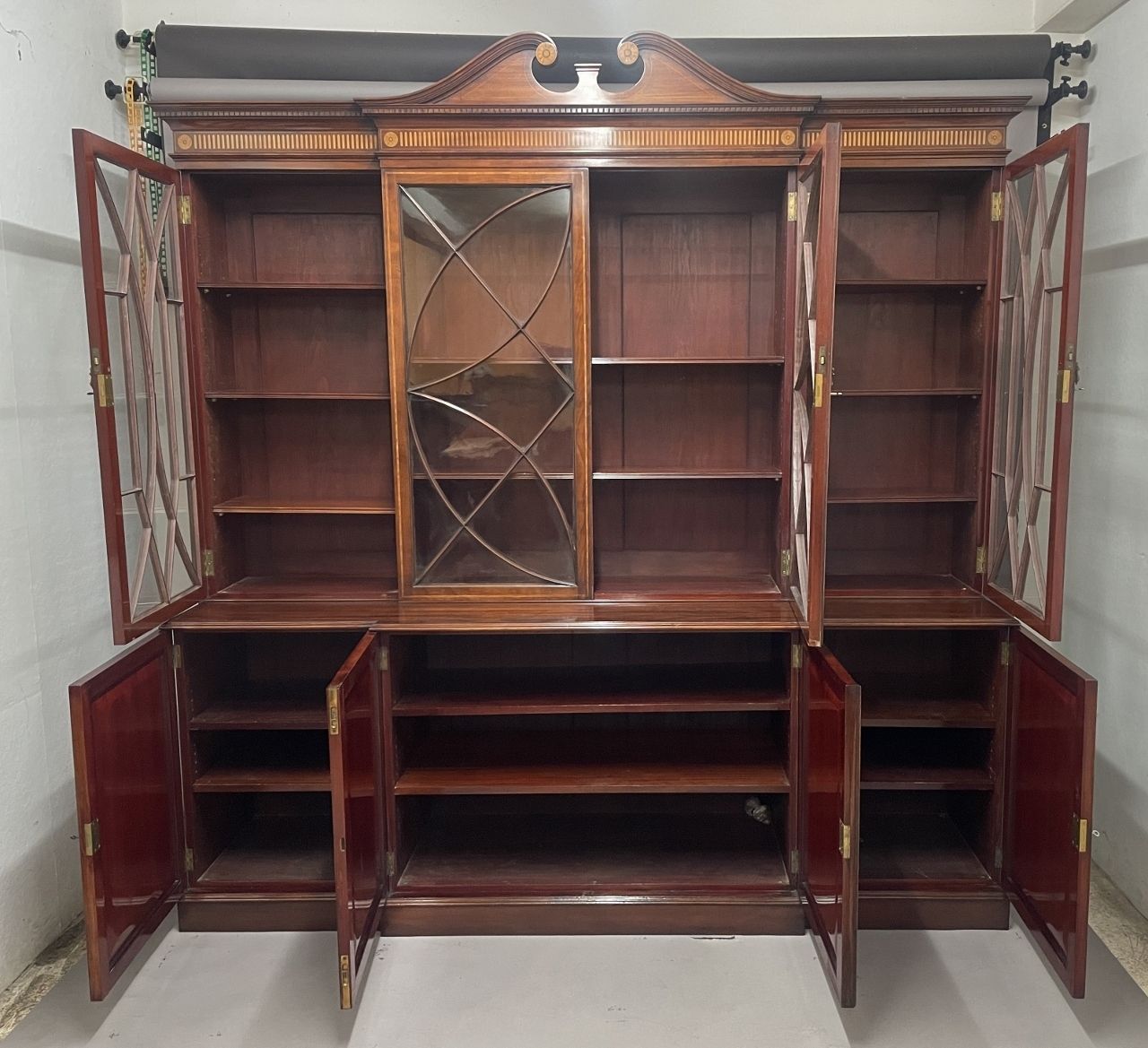 19th Century Inlaid Mahogany Breakfront Bookcase photo Furniture