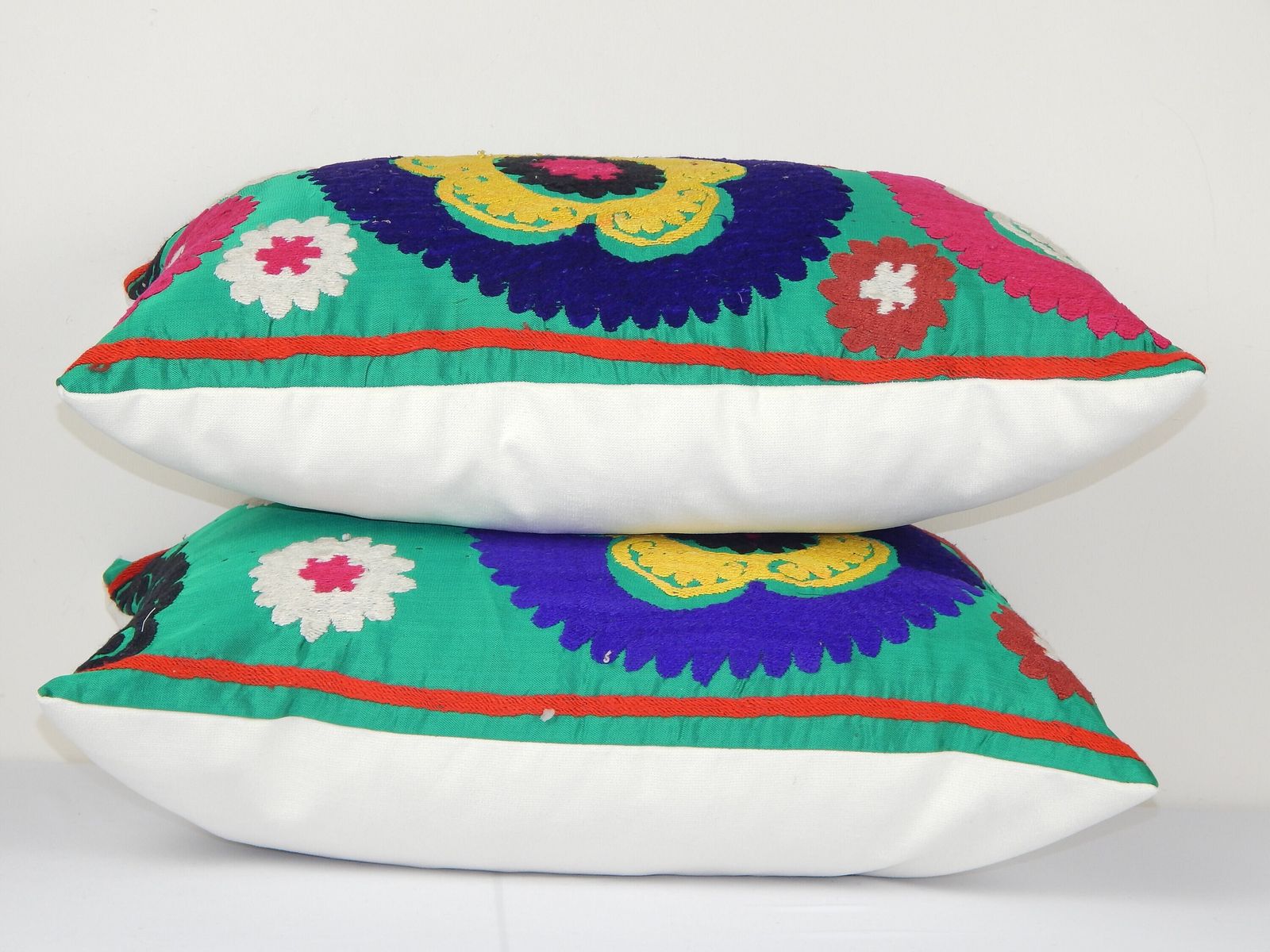 Set Of Two Suzani Green Lumbar Pillow Cases Fashioned From A Vintage Suzani, Matching Floral Embroidered Pillow photo furniture