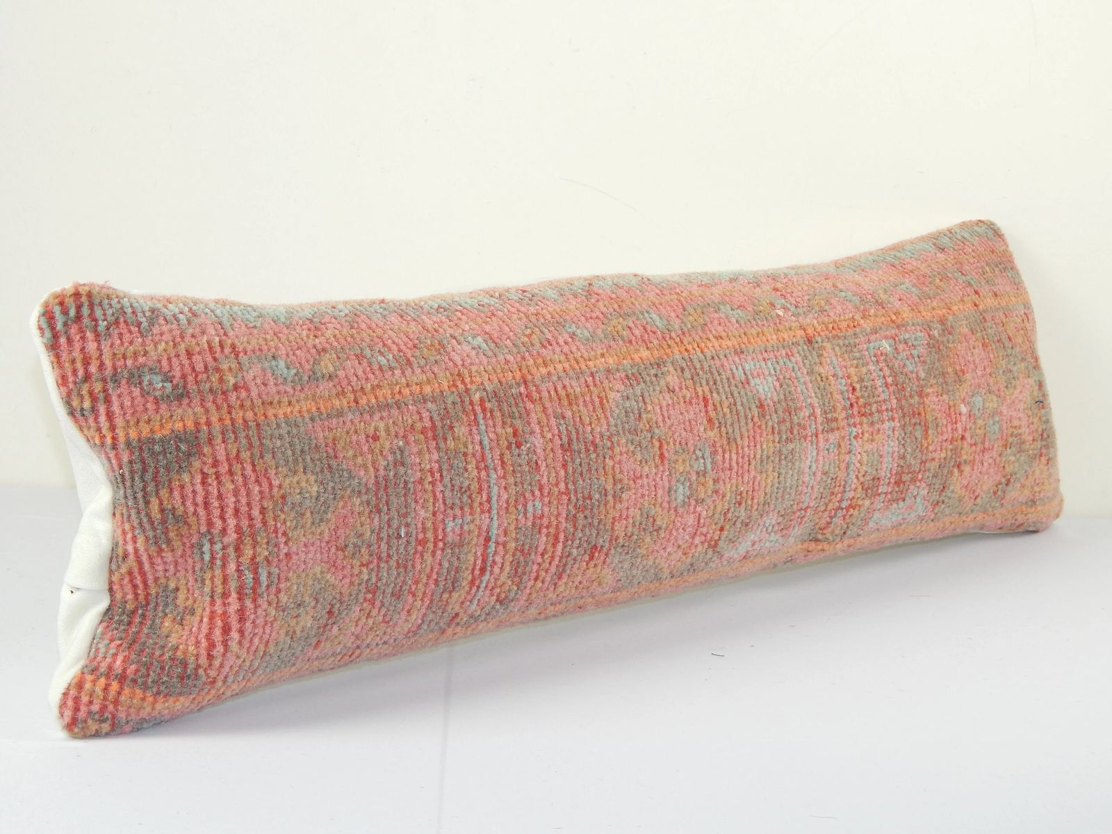 Extra Long Hippie Carpet Rug Pillow   Faded Ethnic Turkish Yastik Pillow   Oushak Throw Pillow Cover photo for sale