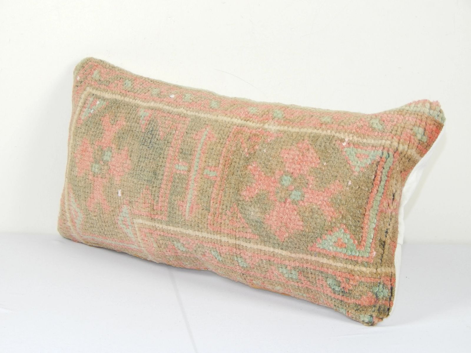 Turkish Oushak Rug Pillow Copper Cover, Small Oblong Boho Woven Rug Carpet Pillow Cover, Tribal Turkish Lumbar Cushion photo 50.0