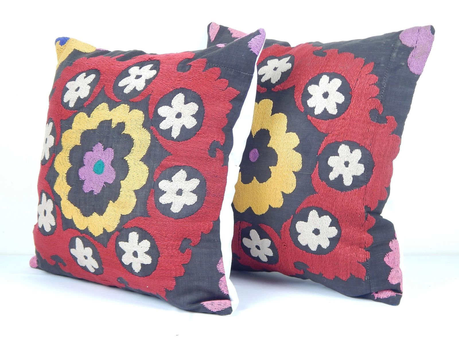 Set Of Two Suzani Cushion Cover, Pair Floral Pillow Cover From Uzbekistan, Decorative Hand Embroidery Cushions photo furniture