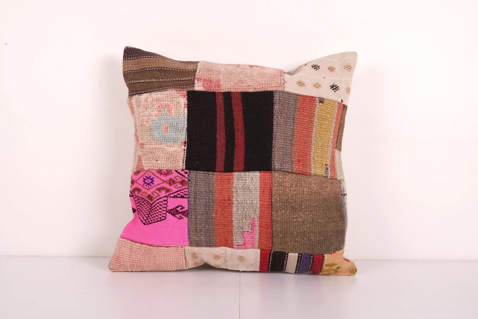 Unique Wool Patchwork Kilim Pillow, Tribal Couch Pillow, Decorative Turkish Kilim Pillow, Anatolian Boho Pillow, Turkey Pillow