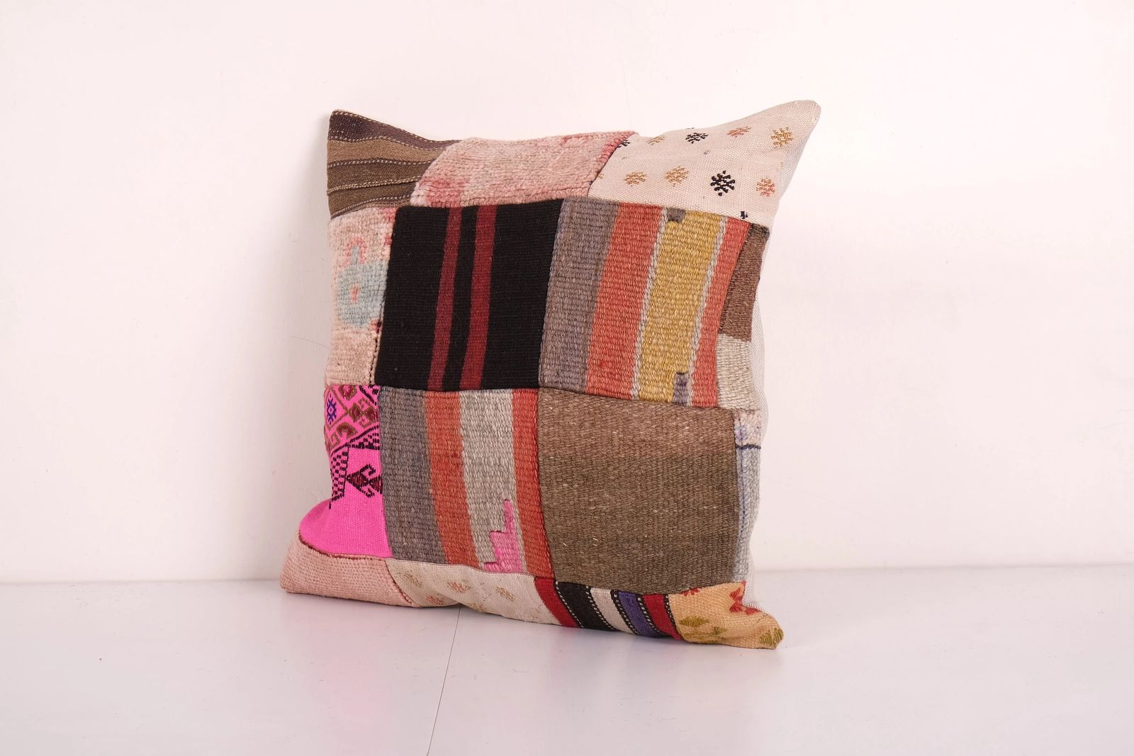 Unique Wool Patchwork Kilim Pillow, Tribal Couch Pillow, Decorative Turkish Kilim Pillow, Anatolian Boho Pillow, Turkey Pillow photo furniture