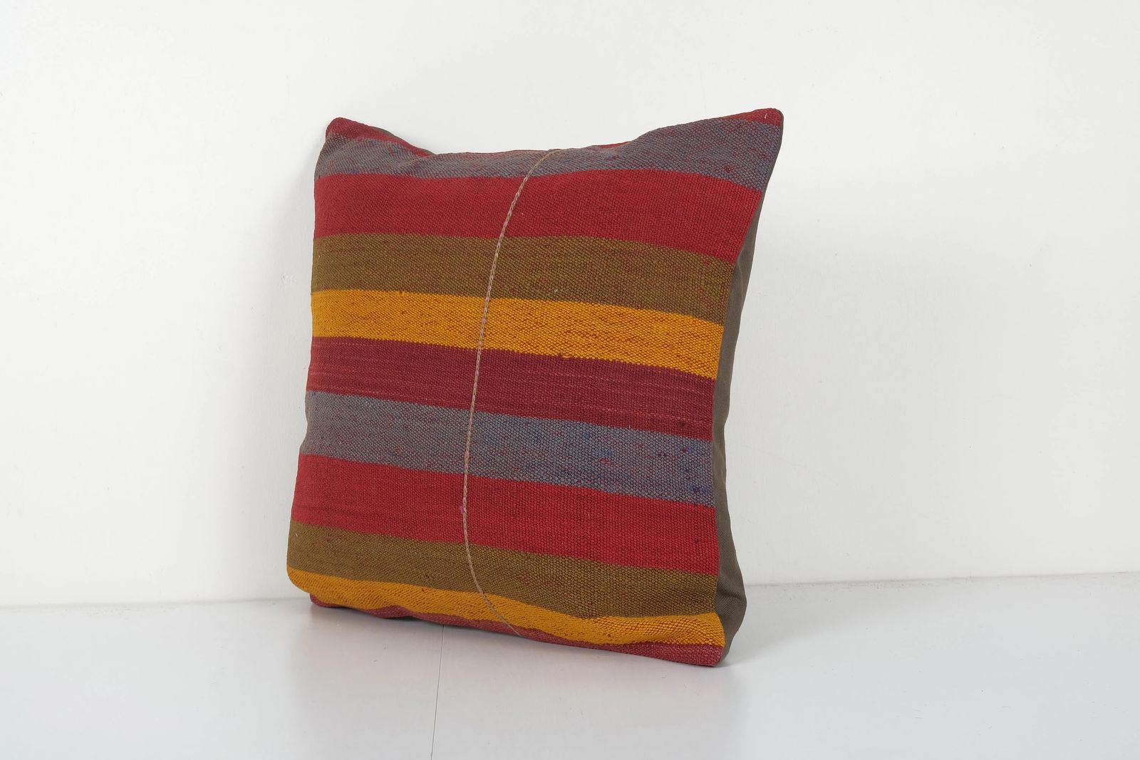 Traditional Turkish Decorative Kilim Pillow, Anatolian Striped Square Kilim Pillow Cover photo Textiles