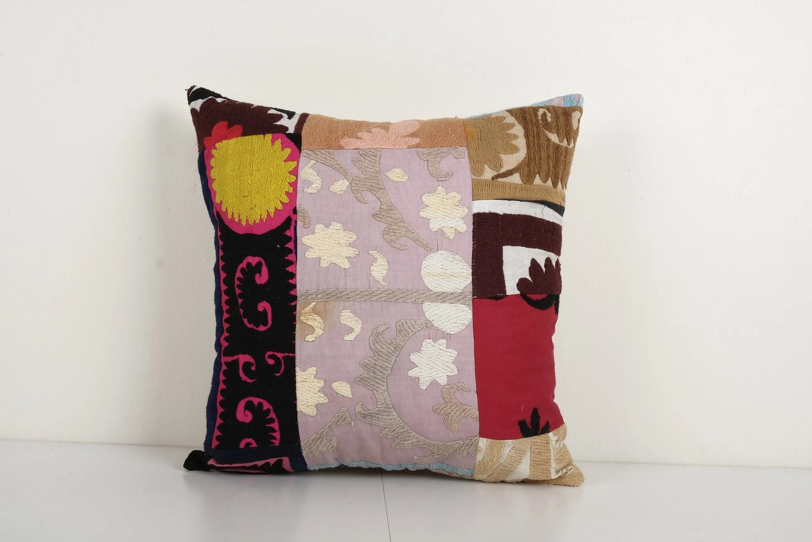 Uzbek Patchwork Suzani Cushion Cover, Suzani Pillow Case Made From A 19th Century Suzani, Uzbekistan, Square Cushion Cover