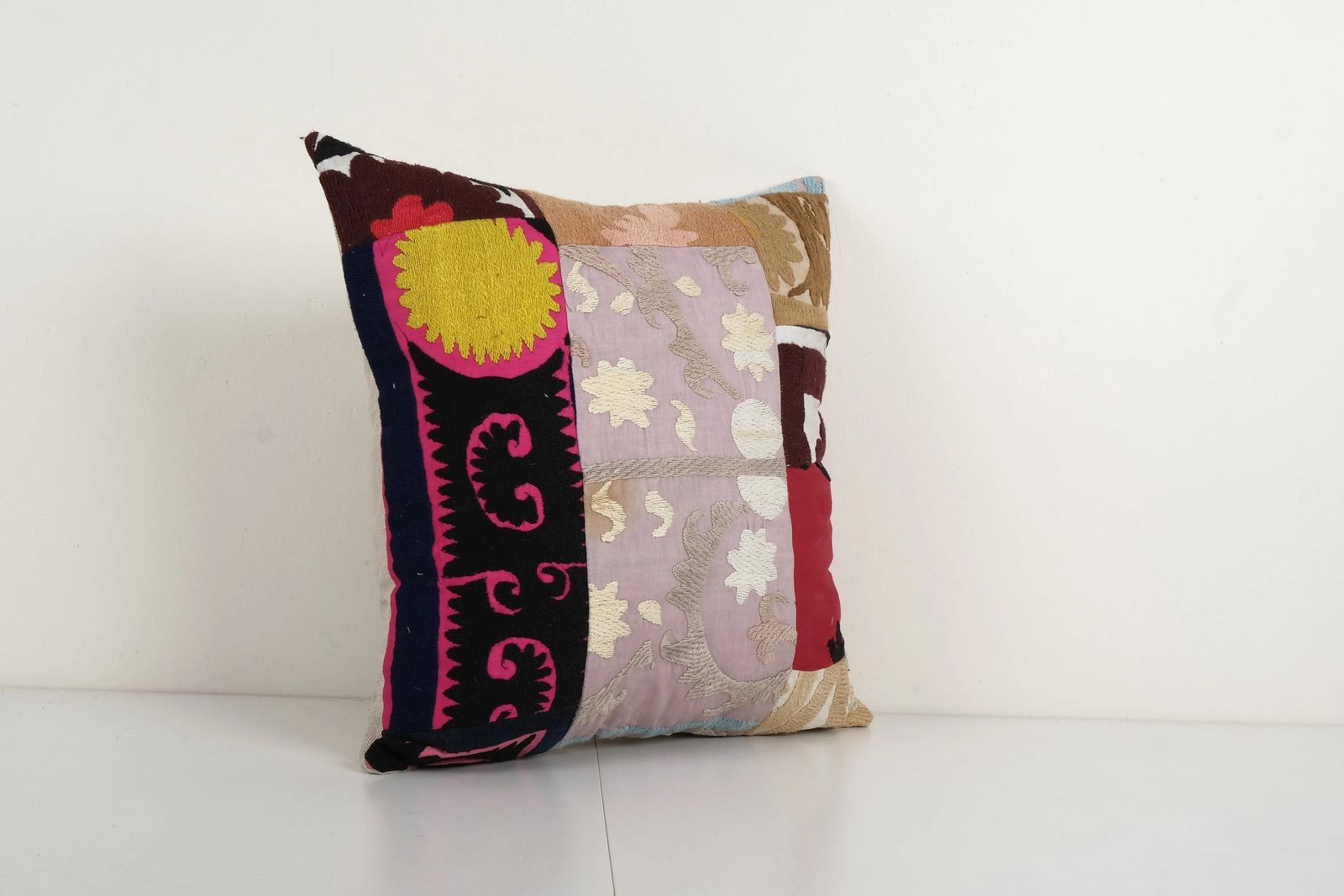 Uzbek Patchwork Suzani Cushion Cover, Suzani Pillow Case Made From A 19th Century Suzani, Uzbekistan, Square Cushion Cover photo for sale