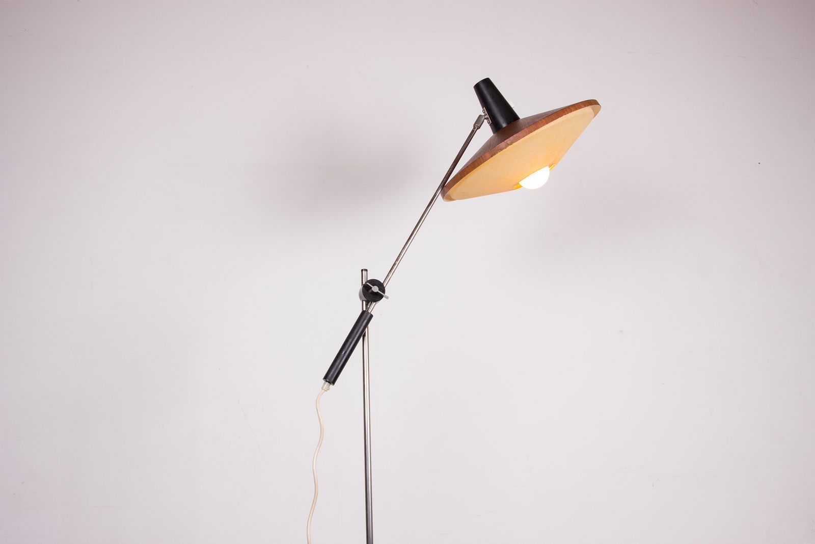 Large Tilting Floor Lamp, 190 Cm, In Steel And Teak By Georges Frydman 1960.