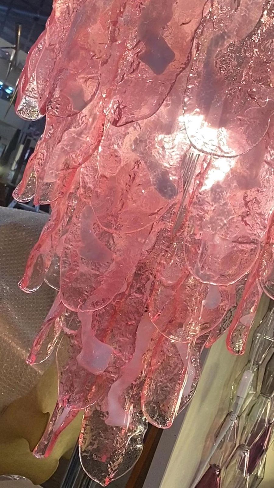Contemporary Ivenetian Pink “Fiamme Flames” Murano Glass Chandelier photo for sale