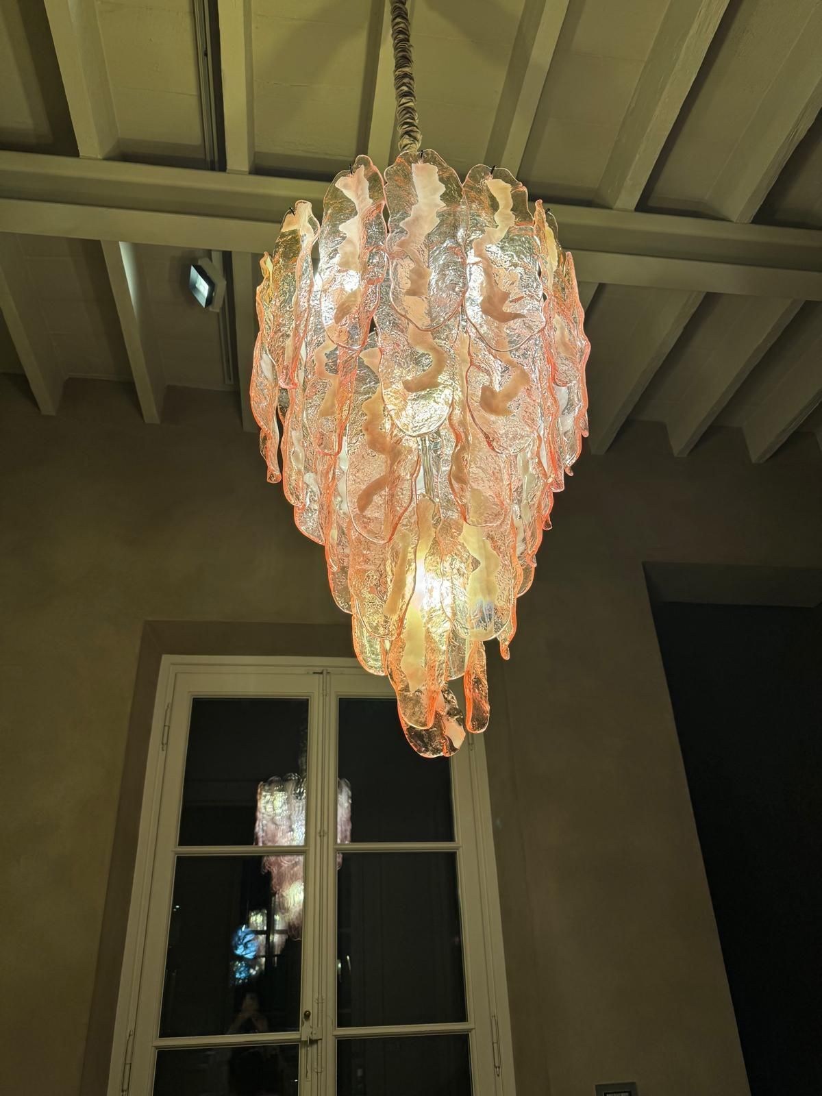 Contemporary Ivenetian Pink “Fiamme Flames” Murano Glass Chandelier photo vintage