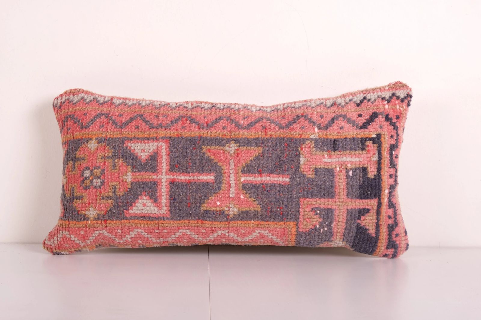 Turkish Oushak Rug Pillow Copper Cover, Boho Woven Lumbar Carpet Pillow Cover