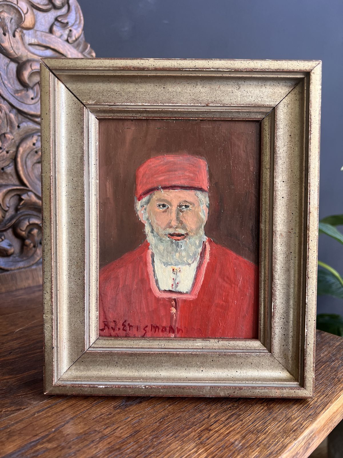 Vintage Swiss Folk Art Painting Clergy Man Portrait By Friedrich Johann Erismann, Signed Original Art, Gift From Switzerland, Swiss Alps photo Art