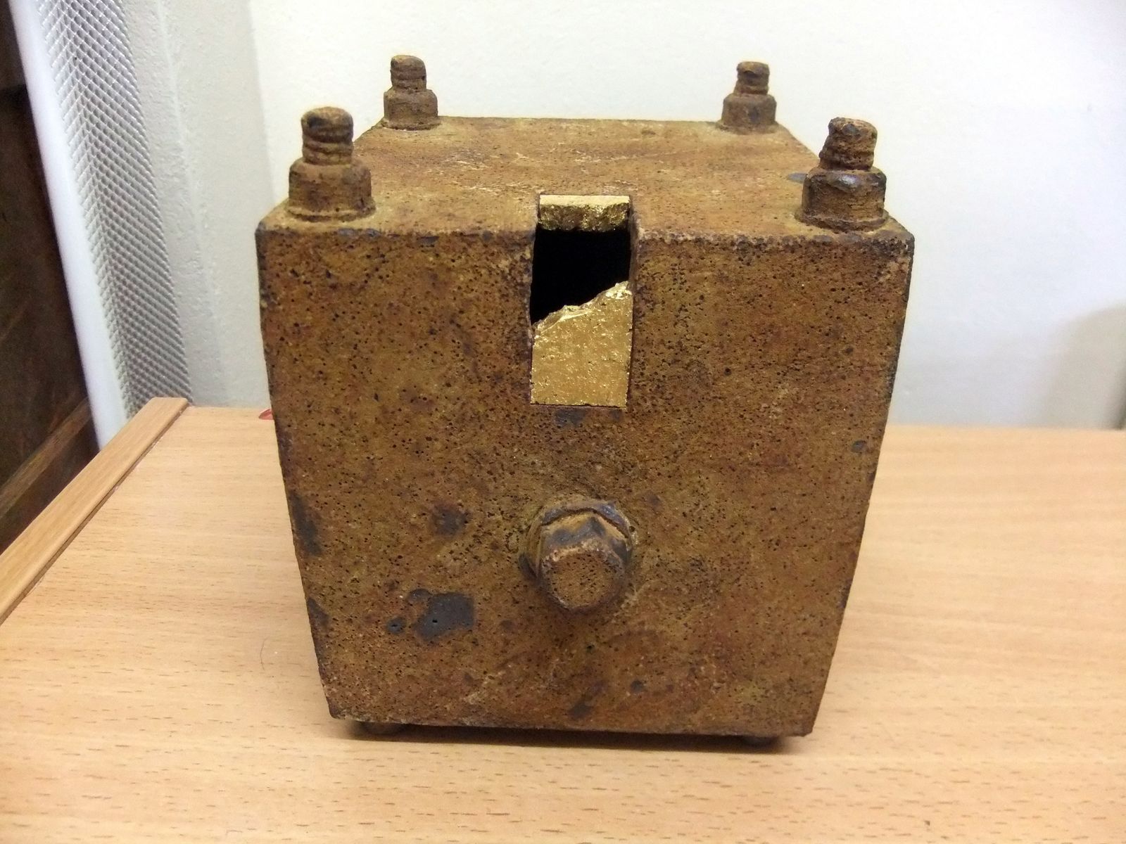 Kazuhito Satoh Slab Built Sculptural Vase Made To Look Like A Rusted Iron Container.