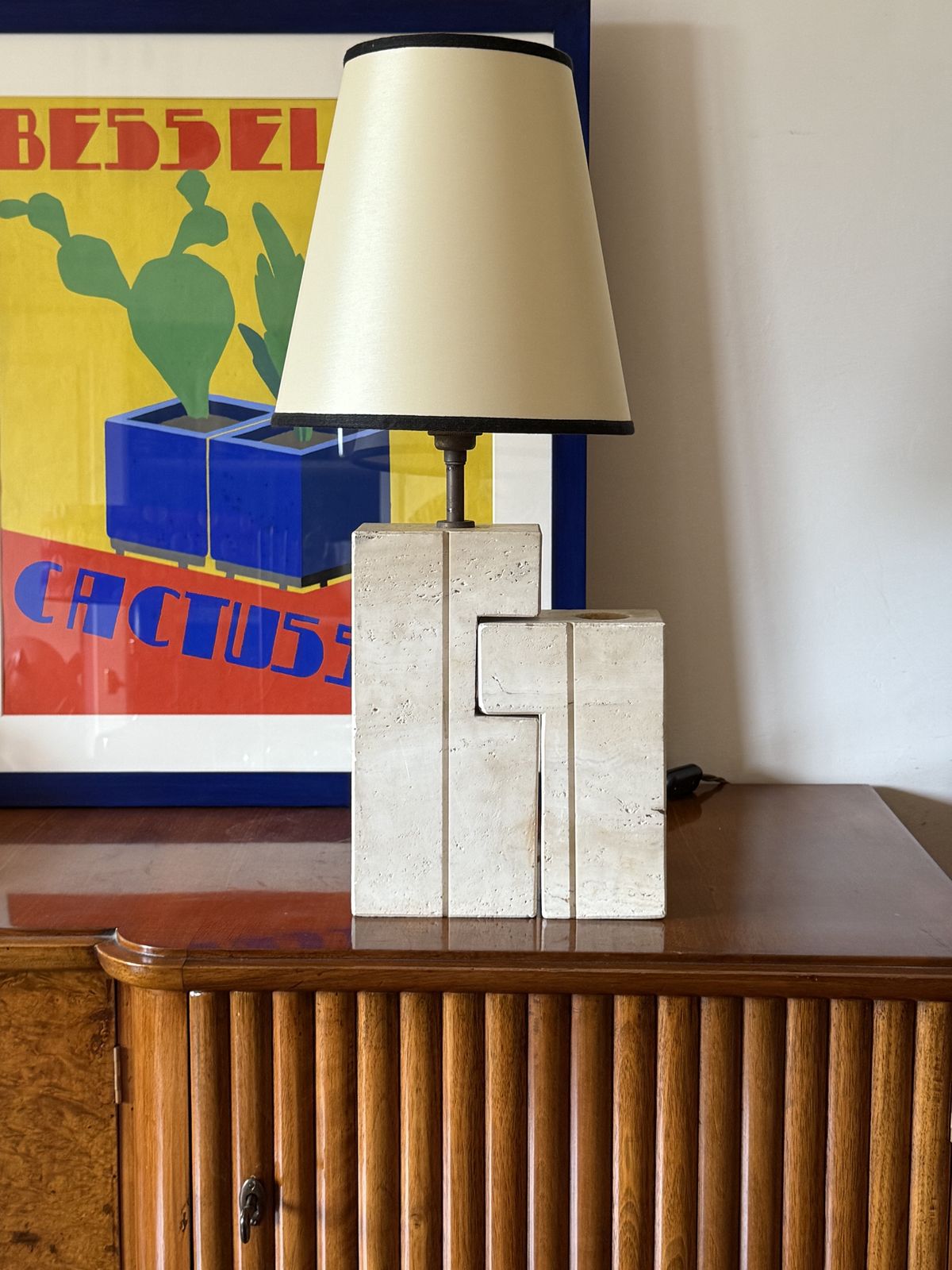 Mid Century Modern Travertine Sculptural Table Lamp, Giulio Cesari, Nucleo Sormani, Italy 1960s photo vintage