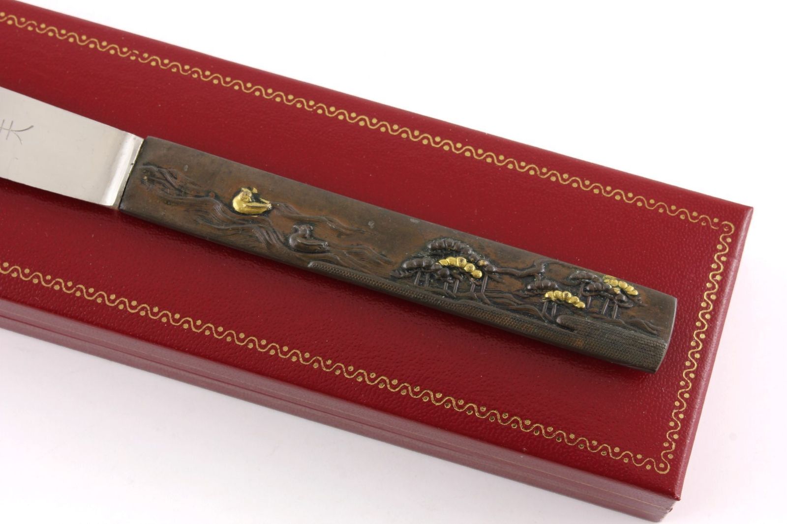 Antique Japanese Bronze Kozuka Duck Silver Letter Opener. Meiji C1880. photo for sale