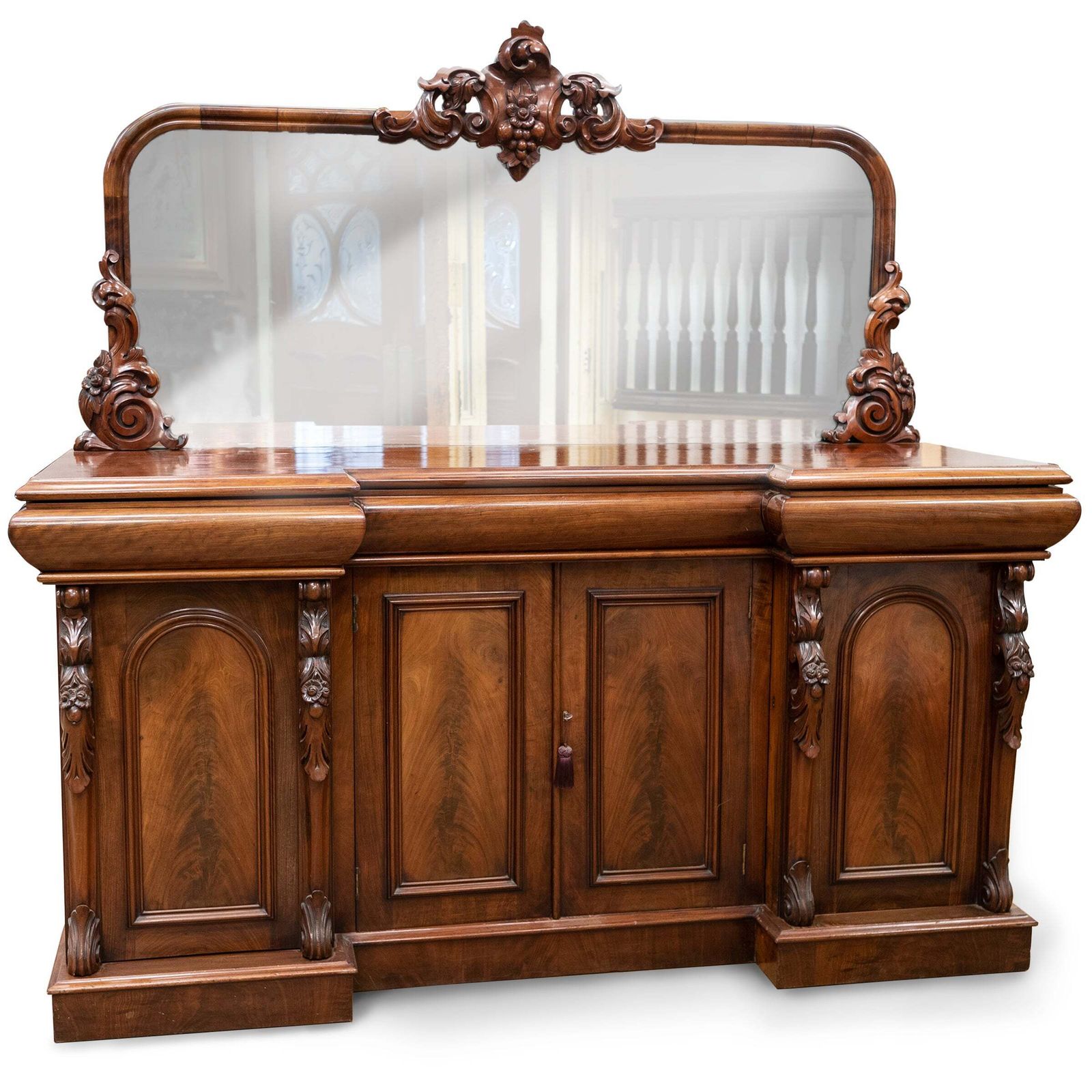 Antique Ornate Carved Mahogany Sideboard With Mirror And Secret Drawers