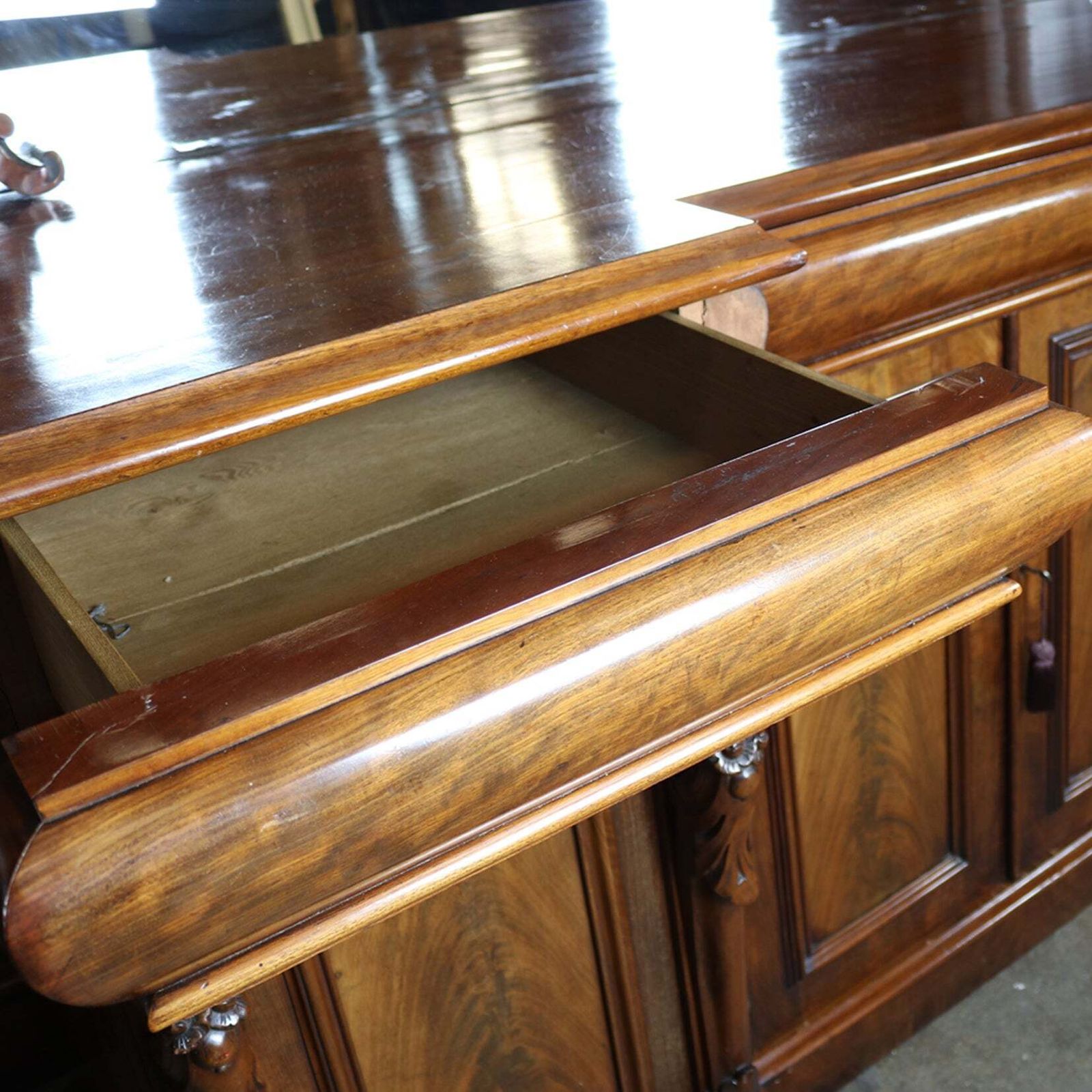 Antique Ornate Carved Mahogany Sideboard With Mirror And Secret Drawers photo Furniture