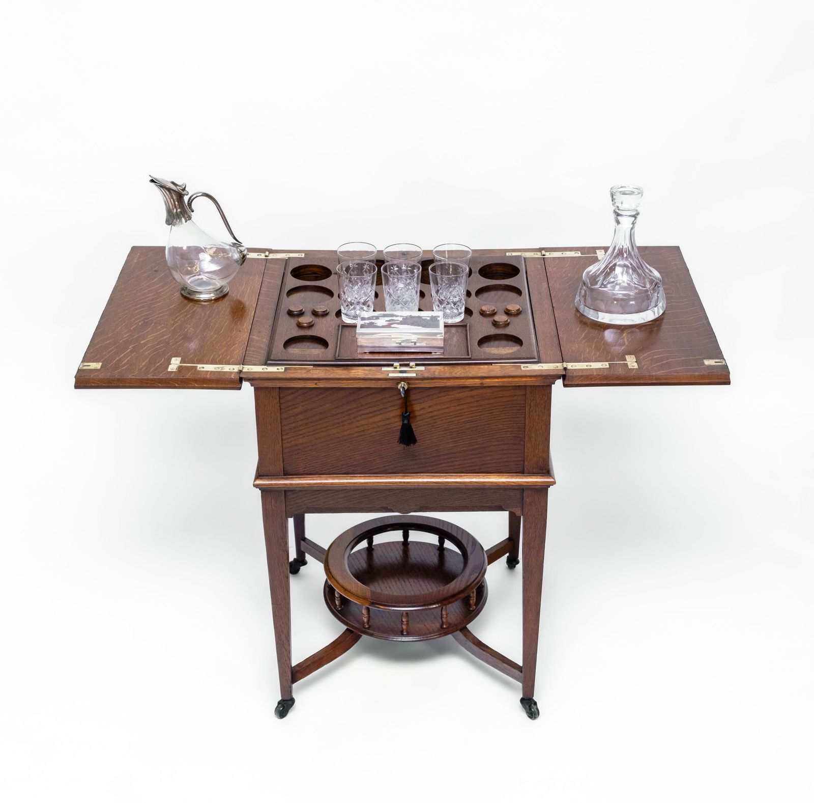 Antique Edwardian Oak Metamorphic Rise & Fall Cocktail Drinks Cabinet Bar